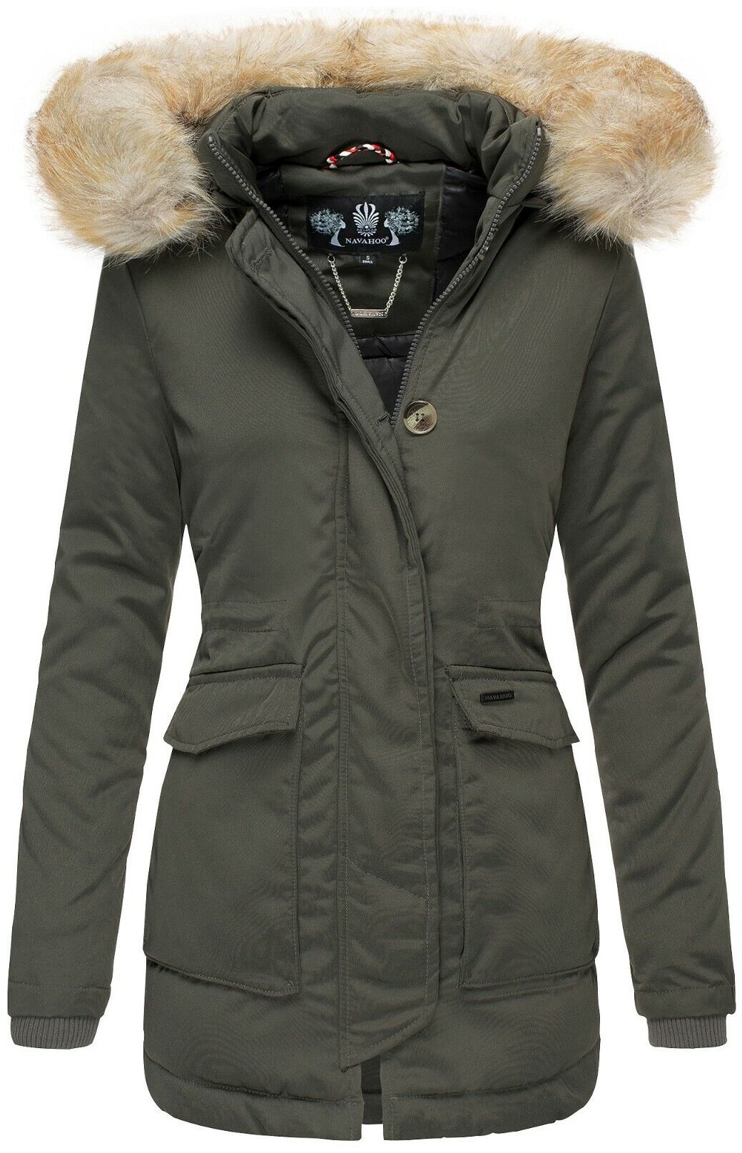 NAVAHOO Damen Designer Wintermantel Parka mit edlem Fellimitat Schneeengel