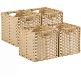 SOCOHOME Aufbewahrungsbox, 31x31x31cm Faux Rattan Kallax Boxen, Aufbewahrungskorb für Spielzeug Kleidung Regal Kinderzimmer Schrank Wasserdicht, Nicht Schimmelig(4 Stück,Hellbeige)