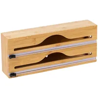 Relaxdays Folienspender, 2 Rollen, Schublade, Bambus, HxBxT: 14 x