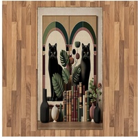 Teppich Flachgewebe Deko-Teppiche für das Wohn-,Schlaf-, und Essenszimmer, Abakuhaus, rechteckig, Katze Bohemianisches Kätzchen mit Monstera braun|grün 80 cm x 150 cm