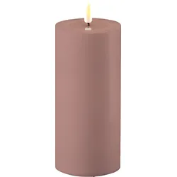 Deluxe Homeart LED Real Flame Outdoor Stumpenkerze staubig rot, Ø7,5 x H15cm, staubig rot