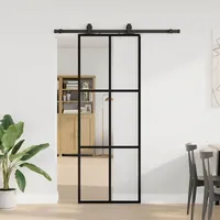 Tidyard Schiebetür mit Beschlag Schwarz 76x205 cm ESG-Glas, Schiebetüren Innentür für Trennwände Saloontüren Lofts Restaurants Wohnraum Industriedesign3375902