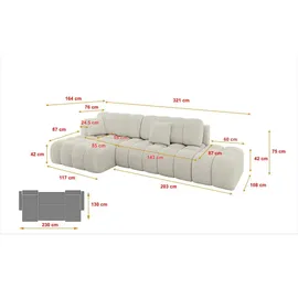 altdecor Ecksofa Samt mit Schlaffunktion 2-Sitzer Creme