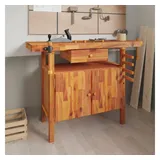 vidaXL Werkbank mit Schubladen Schraubstöcken 124x52x83 cm Akazienholz