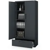 Jan Nowak Aktenschrank Metall Büroschrank 90 cm MEGAN 1 Schublade 30 cm abschließbar (0,6 mm Wandmontage möglich PZH-zertifiziert) Stahl 4 Böden Schloss 2 Schlüssel robust 4 Farben 185 cm bunt