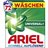 Ariel's schnell auflösendes Vollwaschmittel Pulver Universal+, 72 Wäschen, Universal+, Fleck-weg-Power in 1 Wäsche, Sofortige Wirkung, selbst in kaltem Wasser