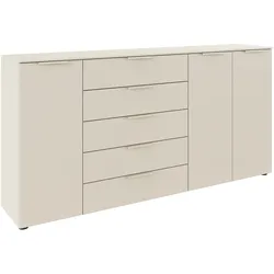 Schubkastenkommode RAUCH "Kommode Türkommode Sideboard Kombikommode FLIPP", beige (champagner), B:200cm H:100cm T:42cm, Holzwerkstoff, Sideboards, 3-türig mit 5 Schubladen und Soft-Close-Funktion