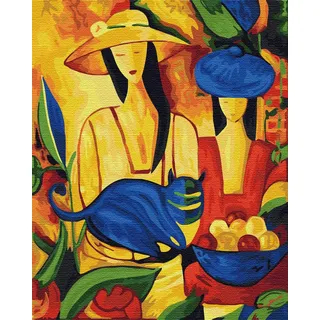 Artnapi Malen nach Zahlen Erwachsene mit Rahmen | DIY Handgemalt | Frau und Katze | Kit für Anfänger und Erwachsene | Set inklusive Acrylfarben & Pinsel | 40x50cm Leinwand | Ideal als Geschenk