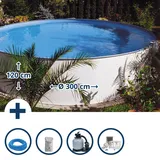 Planet Pool Stahlwandpool Set rund Brasilia 300 x 120 cm blau-weiß