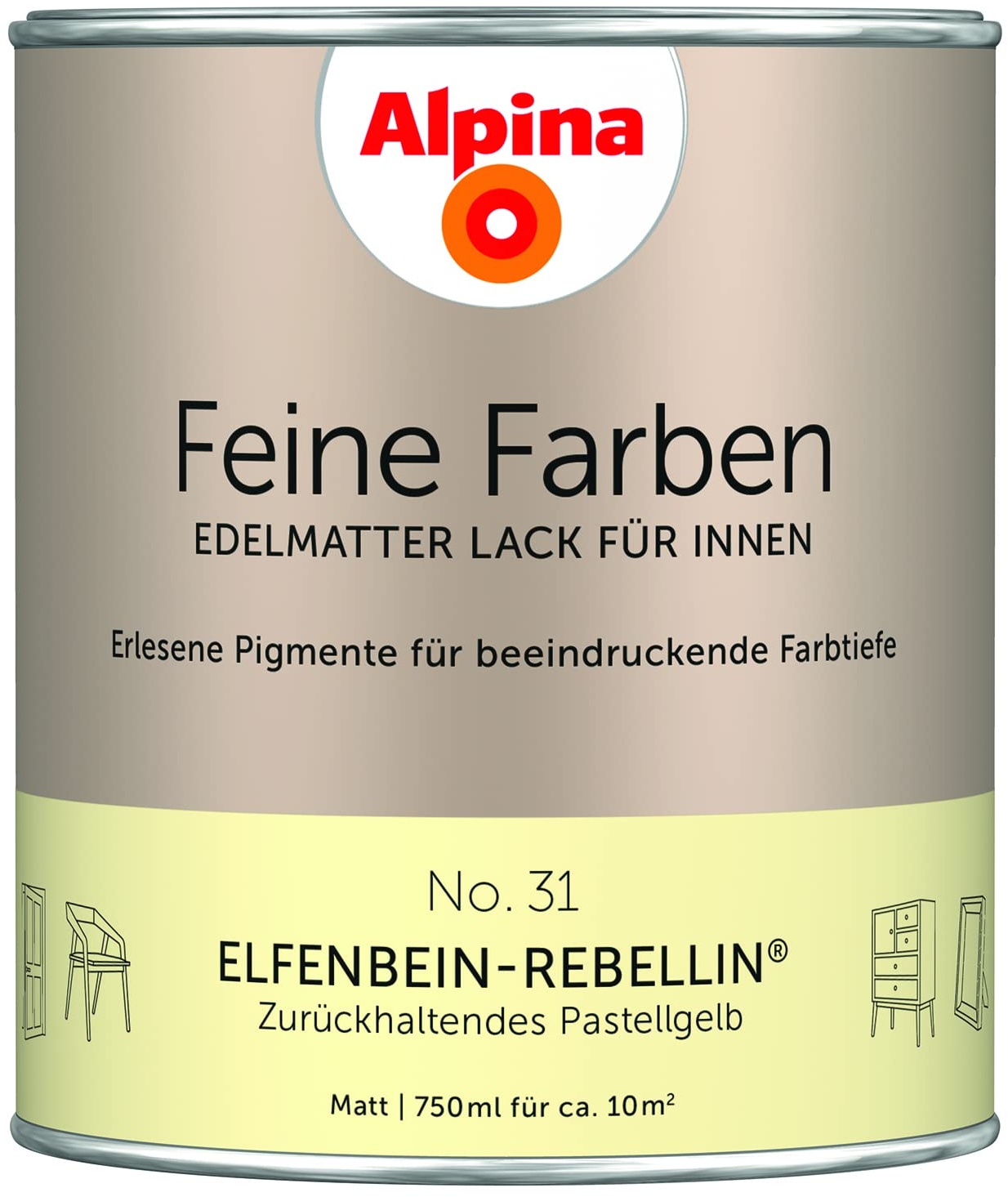 Alpina Feine Farben Lack No. 31 Elfenbein-Rebellin® edelmatt 750ml - Zurückhaltendes Pastellgelb