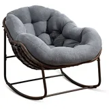 SeedWave Schaukelstuhl Übergrößen mit PE-Rattangeflecht, 15cm dickes Samtkissen, bequemer Loungesessel, stylische Eierschalenform, modernes Design grau