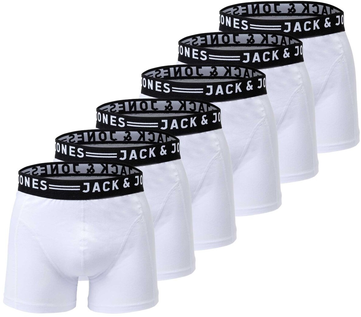 JACK&JONES Herren Boxer Shorts, 6er Pack - SENSE TRUNKS, Baumwoll-Stretch Weiß 2XL
