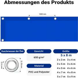 Wiltec Abdeckplane 5 x 8 m Blau