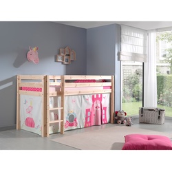 Vipack Spielbett Pino, Kiefer massiv natur mit Vorhang - Dessin Princes
