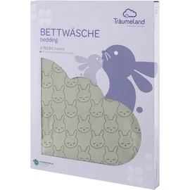 Träumeland Babybettwäsche "Jersey Kuschelhase", grün, B/L: 100cm x 135cm, 1 Stk., 1 Stk., Jersey, B/L: 60cm x 40cm, 2 Stk., Jersey, Obermaterial: 100% Baumwolle, Bettwäsche, mit Allover-Print