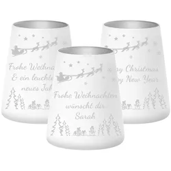 Teelichthalter weiß-silber 3er Set Weihnachtsmotiv