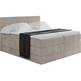 altdecor Boxspringbett TOLO KING 180x200 cm - Cord - Aschgrau - Komplett-Set mit H3 und H4 Matratzen und Topper, Polsterbett mit Bettkästen, Fußt... - Grau