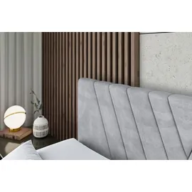 altdecor Boxspringbett mit Fußteil, H4 Matratze und Topper - 180x200 cm - ERNINA-Z - Hellgrau Samt - Polsterbett mit Bettkasten und Lattenrost, Be... - Hellgrau