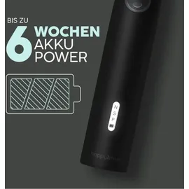 happybrush Elektrische Zahnbürste Eco VIBE 3 - Nachhaltige mit 6 Wochen Power-Akku inkl. 4 Aufsteckbürsten - AllBlack