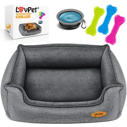 LovPet® Hundebett Hundekissen Hundekorb Chiller, Inkl. Napf + 3X Kauknochen, Hundesofa Kissen für Kleine, Mittelgroße & Große Hunde, Bezug abnehmbar und waschbar