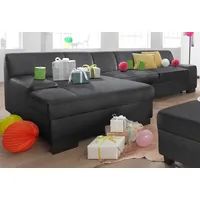 Ecksofa DOMO COLLECTION "Norma Top, elegant, flache Armlehnen, bequem, Breite 268cm, L-Form", schwarz, B:268cm H:74cm T:153cm, Struktur (90% Polyester, 10% Polyacryl);Mosel Struktur (100% Polyester);Kunstleder SOFTLUX;Microfaser-PRIMABELLE (100% Polyester);NaturLEDER in Sitz und Rücken. Korpus in passendem Kunstleder SOFTLUX bezogen, Sofas, Ecksofa, wahlweise mit Bettfunktion