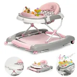 Bronea Lauflernhilfe 4-in-1 Lauflernwagen Gehfrei Baby Schaukel Lauflernhilfe Babywalker rosa