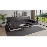 Goldstoff Wohnlandschaft RELAX U Ecksofa mit Schlaffunktion, Kunstleder & Samt, 345 × 205 cm, zwei Bettkästen, verstellbare Kopfstützen grau