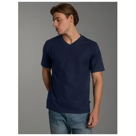 TRIGEMA T-Shirt "TRIGEMA V-Shirt DELUXE Baumwolle", Herren, Gr. S, blau (navy), Single Jersey, 100% Baumwolle, Basic, lang, V-Ausschnitt, Shirts T-Shirt