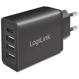 Logilink Steckdosenadapter (3x USB-A, 27W für Smartphones/Tablets/eBooks/etc. - Überlast-, Überspannungs-, Überhitzungs-, Überlade- und Kurzschlussschutz, FastCharge