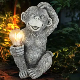 GLOBO Solarleuchte Affe Gartendeko Tierfigur Solarlampe Außenleuchte grau Affe, LED warmweiß, LxBxH 20x15,5x27,5 cm