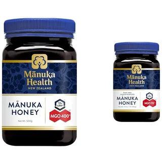 Manuka Health - Manuka Honig MGO 400+, 100% Pur aus Neuseeland mit zertifiziertem Methylglyoxal Gehalt,500g(1er Pack) & Manuka Health aktiver Manuka-Honig MGO 100+, 1er Pack (1 x 500 g), 41984