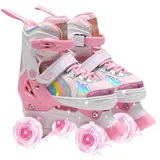 OLYSPM Rollschuhe Kinder Verstellbar Rollschuhe Damen,LED Rollschuhe und 4 Größen verstellbar,mit Aufbewahrungstasche für Mädchen,Jungen und Anfänger(BlassRosa,M)