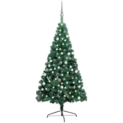 vidaXL Künstlicher Halb-Weihnachtsbaum Beleuchtung Kugeln Grün 120 cm