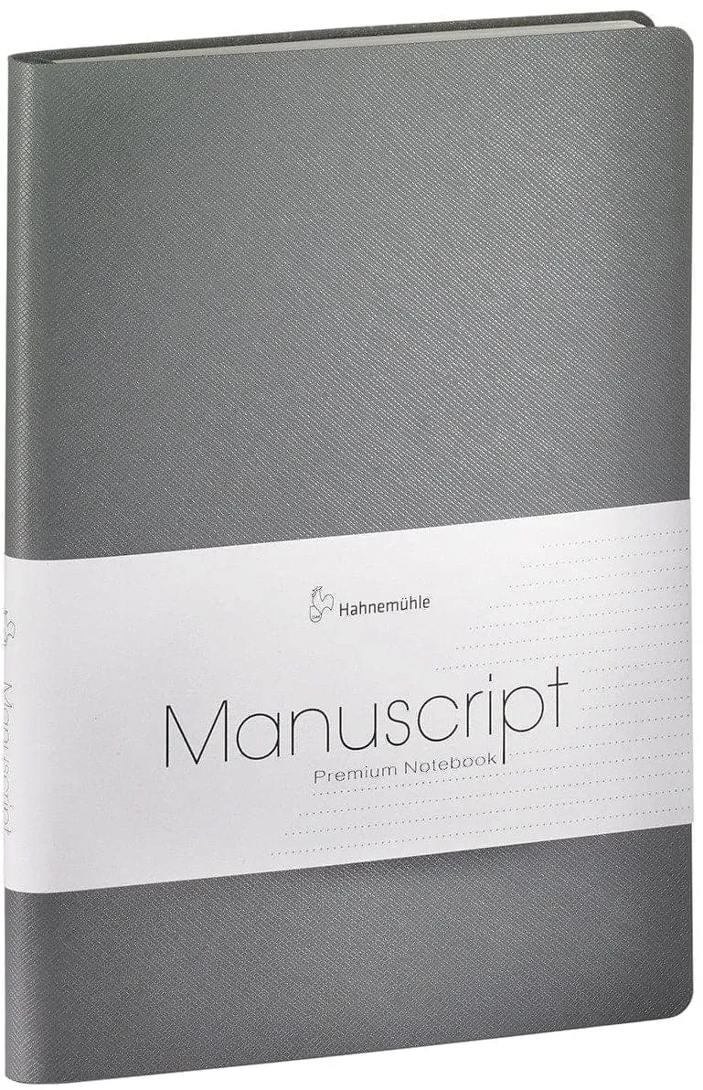 Hahnemuehle Notizbuch Manuscript (grau), 100 G/m2, A5, 96 | Aus Recyceltes Leder | SKU: 18300302 | Bürobedarf | Papierprodukte | Notizbücher | Penoblo