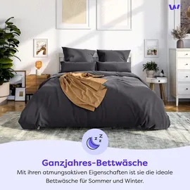 Wolkenfeld Mako-Satin Sommerbettwäsche grau 135 x 200 cm + 2 x 80 x 80 cm