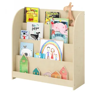 Bellabino Kinderregal Baru, natur unbehandelt, Bücherregal mit 4 Ablagefächern für Bücher, unbehandelt braun