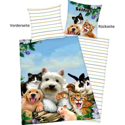 Kinderbettwäsche "Selfies", bunt, B/L: 135cm x 200cm, , Renforcé, B/L: 80cm x 80cm, Renforcu00e9, Obermaterial: 100% Baumwolle, Bettwäsche, mit tollem Haustier-Motiv