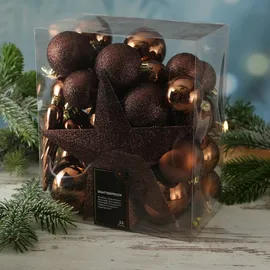 MARELIDA Christbaumkugeln Weihnachtskugeln mit Stern Baumspitze braun
