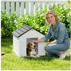 PawHut Hundehütte mit Satteldach Kunststoff Grau 65L x 75,7B x 63H cm