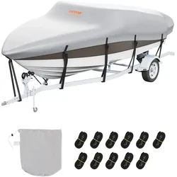 VEVOR Bootspersenning Abdeckplane Bootsplane, 426–480 cm Persenning Schlauchboot 600D Oxford-Gewebe Bootspersenning Abdeckung mit Aufbewahrungstasche 435 x 300 mm, Angelboot Bootsabdeckplane Grau