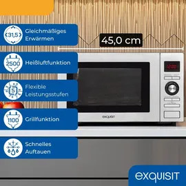 GGV Exquisit Exquisit Mikrowelle MW 59025 H-3 - Heißluft, 25 Liter, 31,5 cm Drehteller, Timer, 5 Leistungsstufen, klein und platzsparend, 2500 Watt, Grillfunktion, Heißluftfunktion, Pizzapfanne, l 2 Jahre Gewährleistung - Grill und l, 900