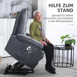 Homcom Fernsehsessel mit Aufstehhilfe Elektrisch, Relaxsessel mit Liegefunktion, Heizfunktion, Massagesessel mit Taschenfederkern-System, Seitentasche, Grau