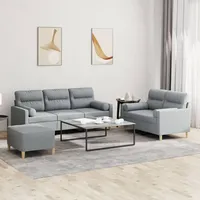 SECOLI Sofa Set 3 2 1 Wohnzimmer Sofas Set 3 Sitzer + 2 Sitzer+ Fußhocker Sofagarnituren Sofa Wohnzimmer Sofas & couches 3 2 1 set-Hellgrau-Stoff-3-tlg