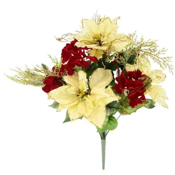 Kunstblumenstrauß I.GE.A. "Bouquet Poinsettia/Hortensie", rot (rot, gold), B:28cm H:50cm L:28cm, Polyester, Kunstpflanzen, Weihnachtsstern Christstern Weihnachtsdeko Kunstblume Sträuße