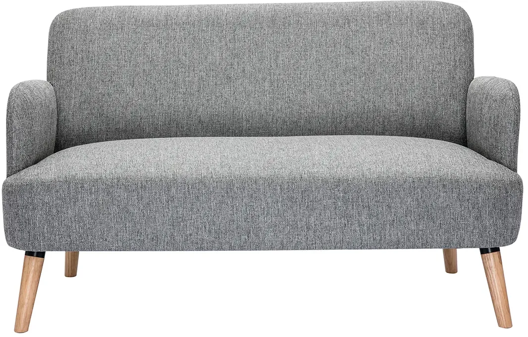 Canapé scandinave 2 places en tissu gris clair et bois clair ISKO