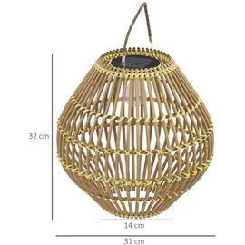 Outsunny Solarleuchte, Rattan Gartenleuchte, Wasserdichte Solarlampe mit Lichtsensor, LED Gartenlampe mit Trommel-Design, für Terrasse, Balkon,