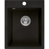 Manestein Spülbecken, Küchenspüle aus Granit, Einbauspüle, Einzelbecken mit Siphon, Fleckenbeständig und Pflegeleicht, 80% Quarzsand, 1 Becken, 48 x 39 cm, Graphit - Schwarz Gesprenkelt