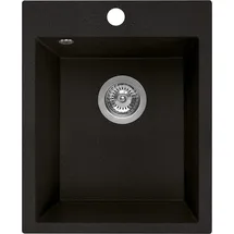 Manestein Spülbecken, Küchenspüle aus Granit, Einbauspüle, Einzelbecken mit Siphon, Fleckenbeständig und Pflegeleicht, 80% Quarzsand, 1 Becken, 48 x 39 cm, Graphit - Schwarz Gesprenkelt
