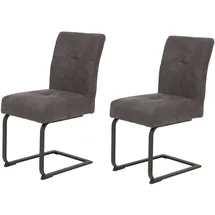 Hela Tische, 2er Set Schwingstuhl Luise, Bezug Microfaser Vintage-Optik Anthrazit, Komfotsitz Federkorb, Metallgestell Anthrazit
