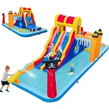 COSTWAY Hüpfburg mit Zwei Rutschen, Kletterwand, Kriechhöhle, Wasserkanone & Planschbecken, Bouncy Castle, Wasserpark für Kinder, 693 x 295 x 263 cm